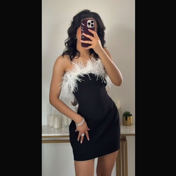 NWT ZARA mini dress with feathers contrast white and black - Picture 5 of 17